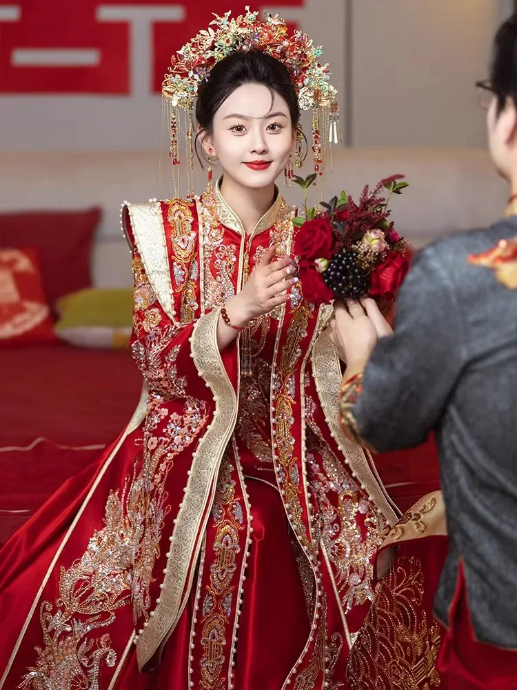 

Chinoiserie Wedding Dr Fengguan Xiapei Large Size Hanfu Bridal Gown Spring Summer Vintage Sle Embroidered Straight Lapel