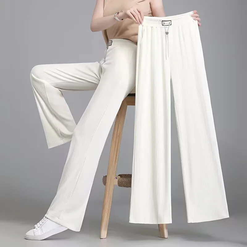

Весна-лето, женские тонкие стильные широкие брюки с высокой талией, 2022, женские однотонные висячие брюки для отдыха, шелковые прямые брюки Lce