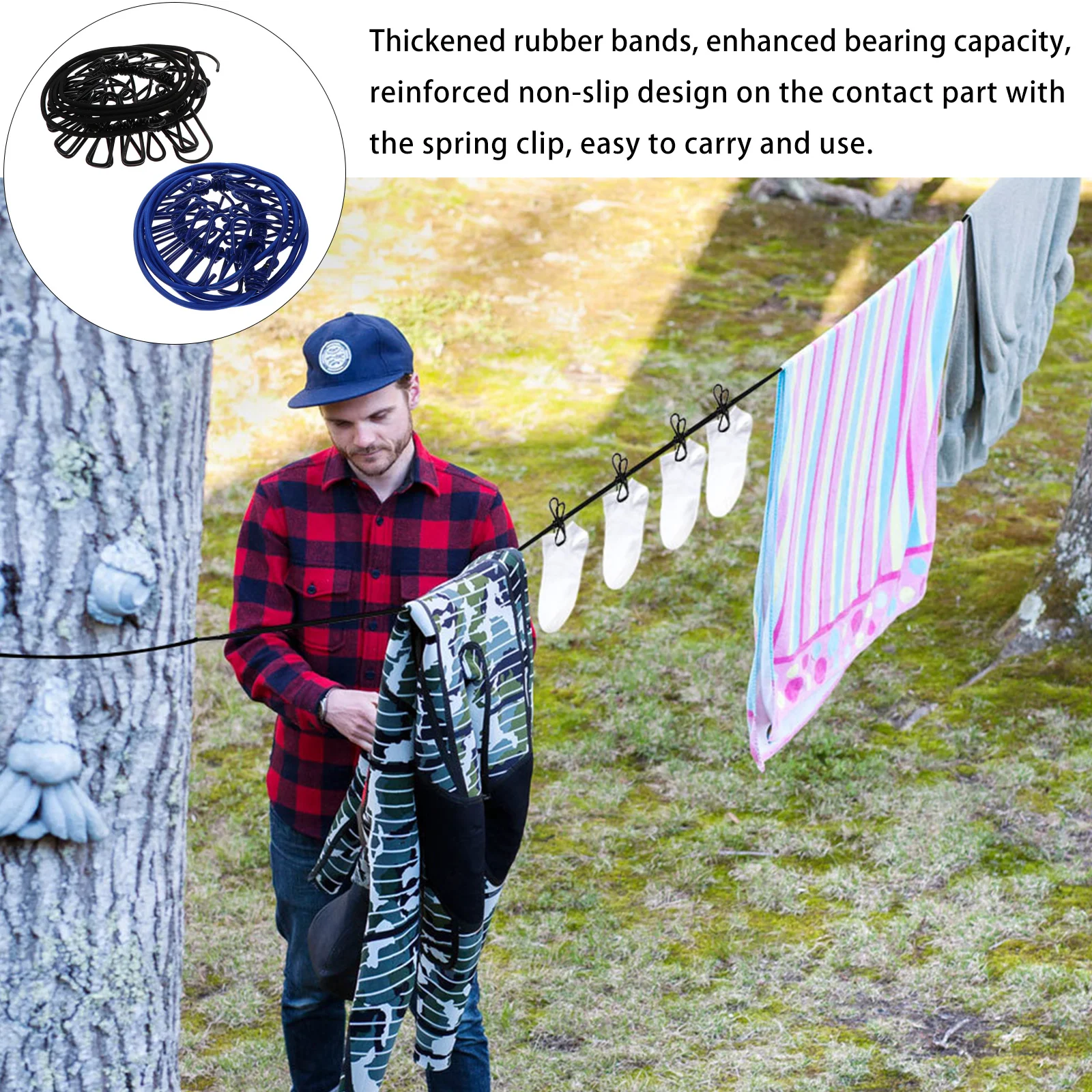 

2Pcs 1.82m Elastic Clothesline for Travel Camping Outdoor Indoor Use Windproof Strong Clamps Clotheslines