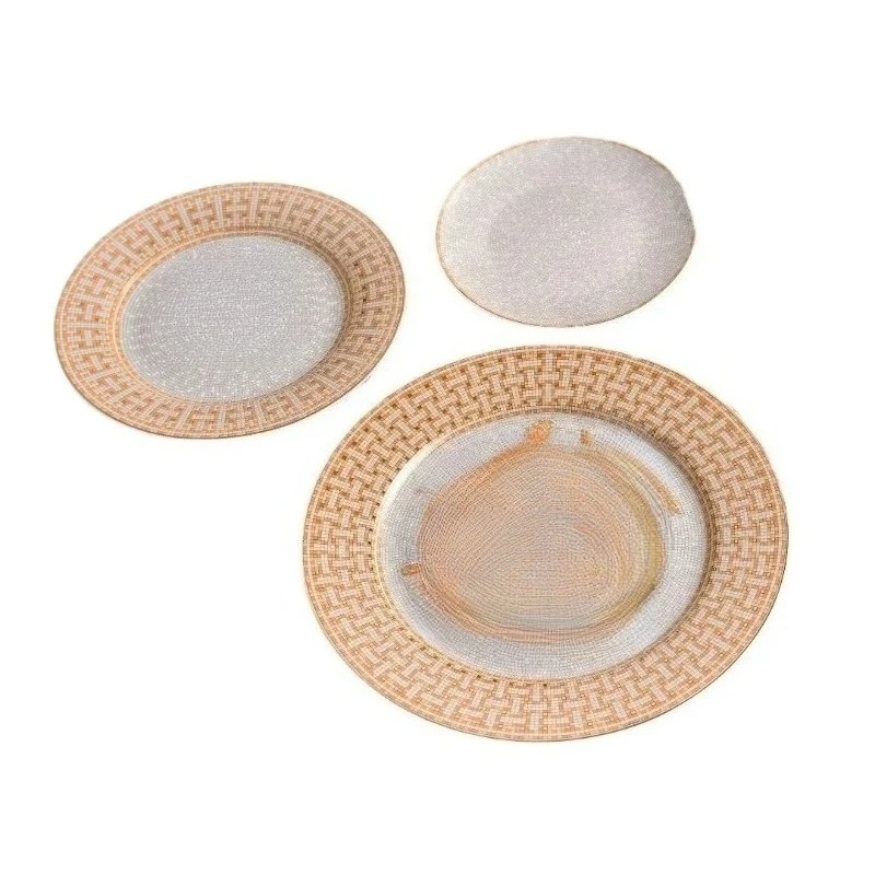 

Light luxury retro, golden horse-drawn cart series, 58-head combination set of bone china tableware