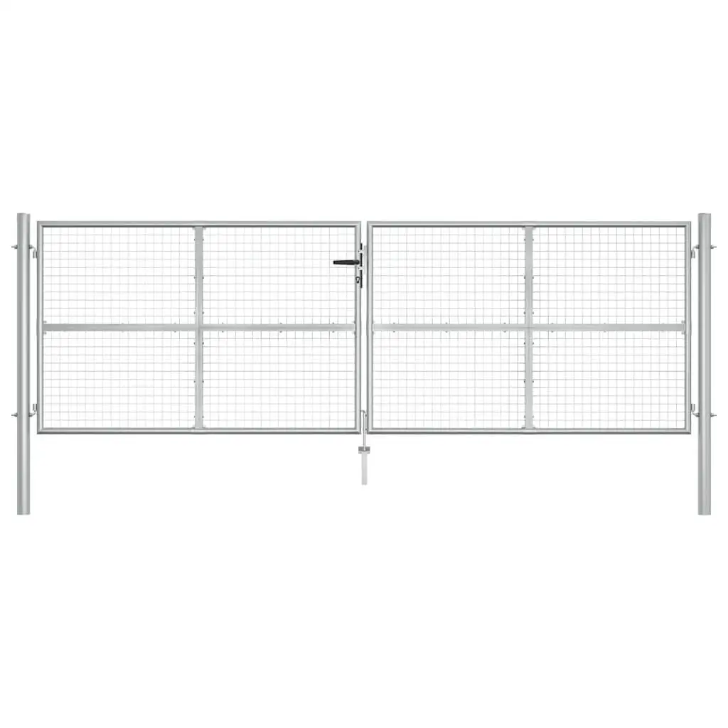 Heavy-duty Galvanized Steel Garden Gate 163.4x68.9 cm Silver Color Decorative Design