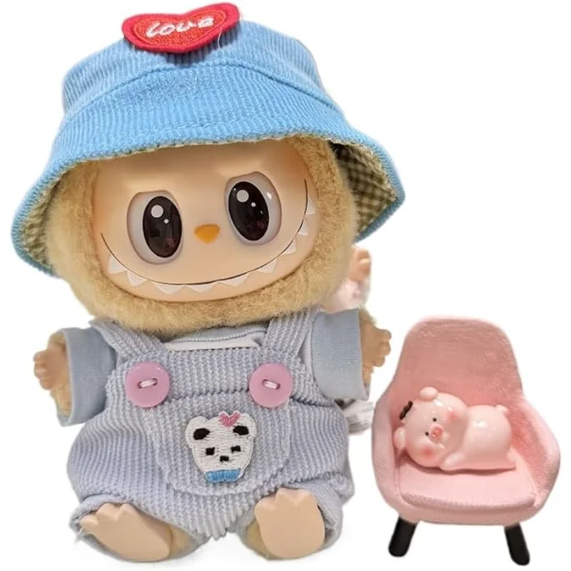 

Doll Clothes Set for Labubu - Cute Overalls with Pockets & Heart-Embroidered Fisherman Hat - 5 Vibrant Colors (Purple, Pink, Yel