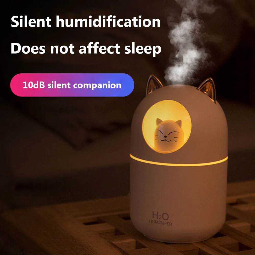 300ML USB Air Humidifier Ultrasonic Cool Mist Maker Fogger with Colorful Lamp Cute Cat Mini Aroma Diffuser Humidificador Difusor