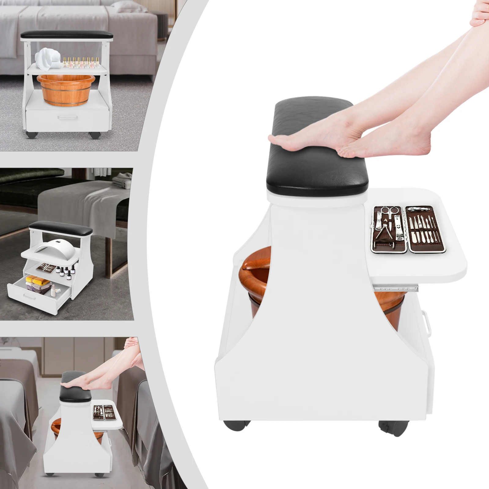 

15kg MDF Manicure Pedicure Cart 52 * 41 * 55cm Size 50kg Load Capacity 3-Tier Storage Mobile Beauty Salon Tool Trolley