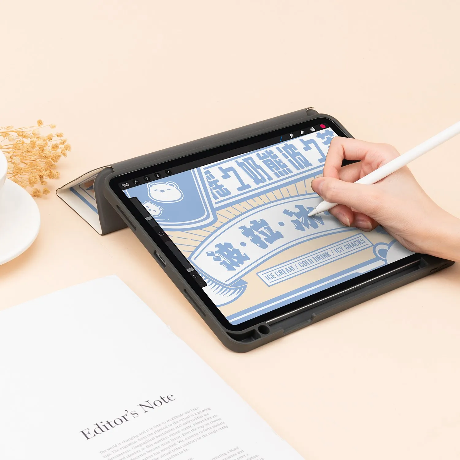 GeekShare 아이패드 프로 보호 케이스, 귀여운 만화 풀 커버 하드 쉘, 낙하 방지 방수 케이스, 펜 슬롯 포함, 신제품