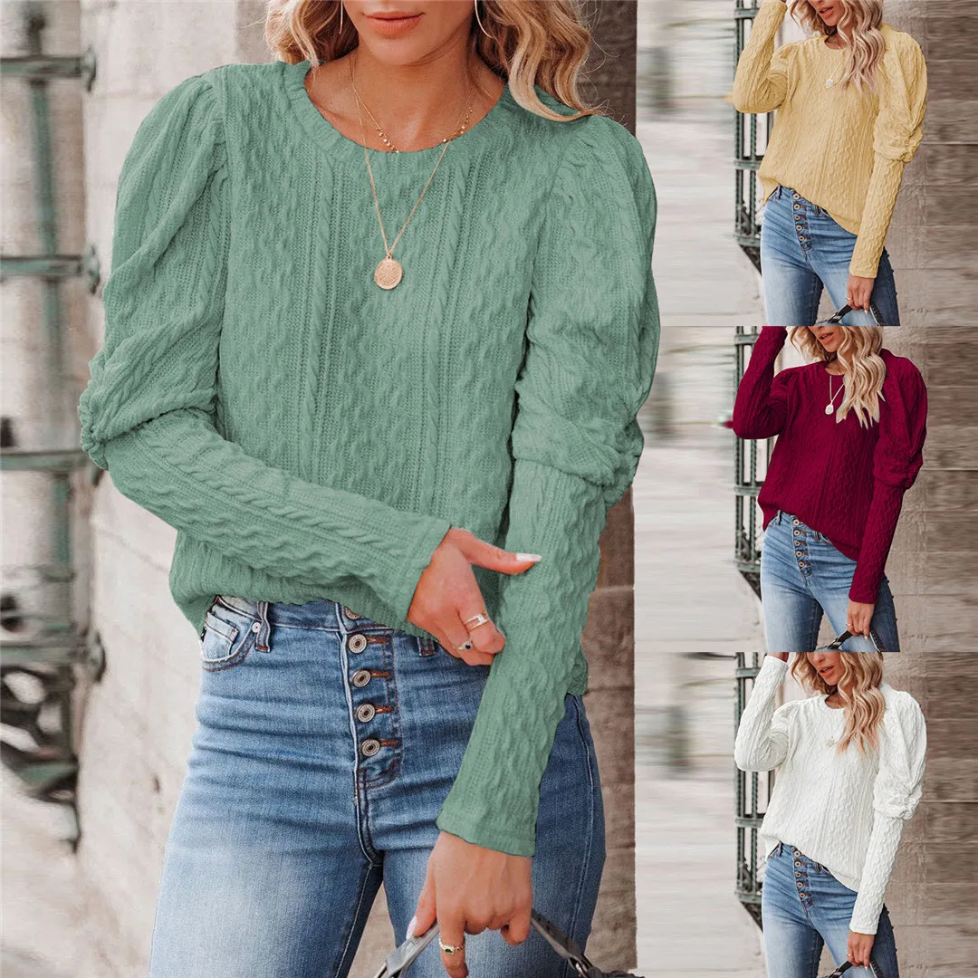 

Trendy Women's Long Sve round Ne Knitted Sweater Pure Color Loose Fit Autumn Winter Faion Street Sle Knitwear
