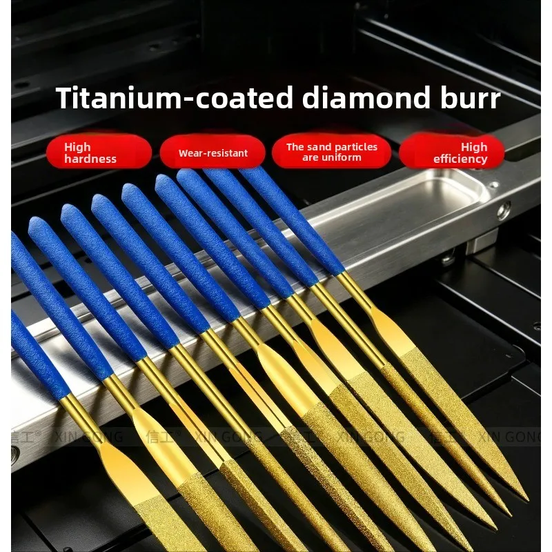 Industrial Grade Titanium Plated Diamond Assorted File / Mini Needle File / Metal Jade Deburring Trimming Polishing Hand Tool