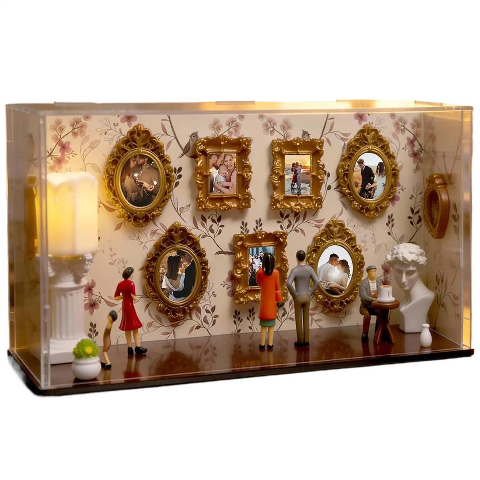 Kit de exhibición creativo para museo en miniatura DIY, vitrina pequeña con 5 figuras, museo de nosotros mismos DIY para recuerdos, hogar, viajes, pared, oficina