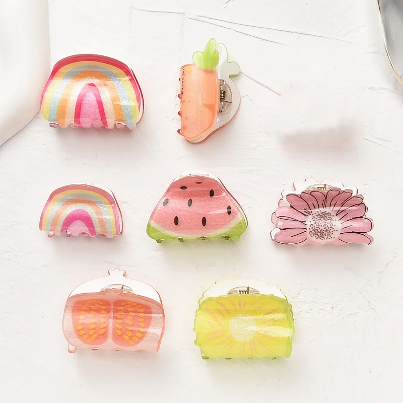 Big Sale Funny Fruit Rainbow Hair Claw Cute Small Acrylic Grab Hair Clip Summer Headwear for Women Girls Hair Accessories