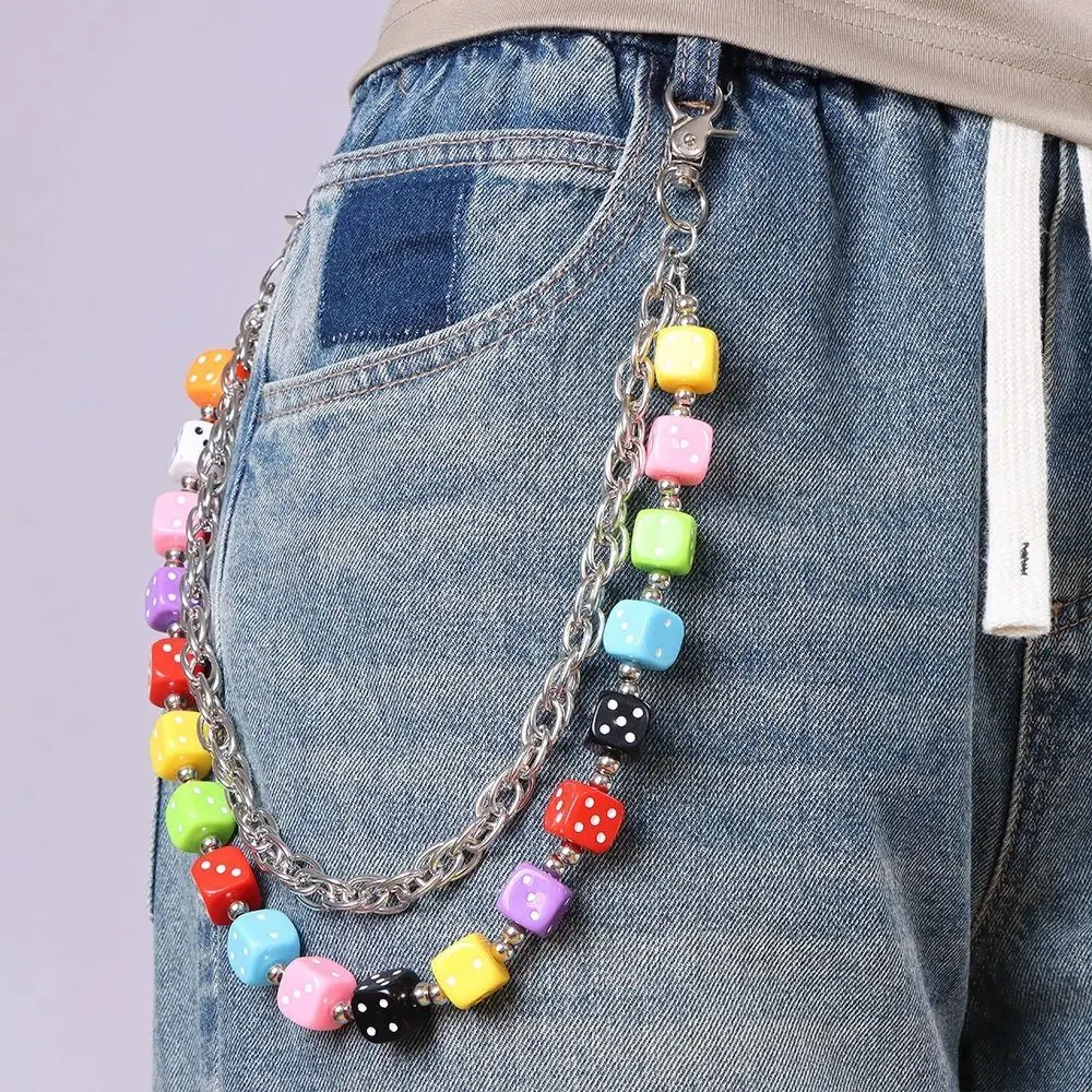 Retro Jeans Chain Colorful Dice Waist Chain Zinc Alloy Gothic Double-layer Metal Pants Chain Beads Hip Hop Punk Belt Chain Male view 4