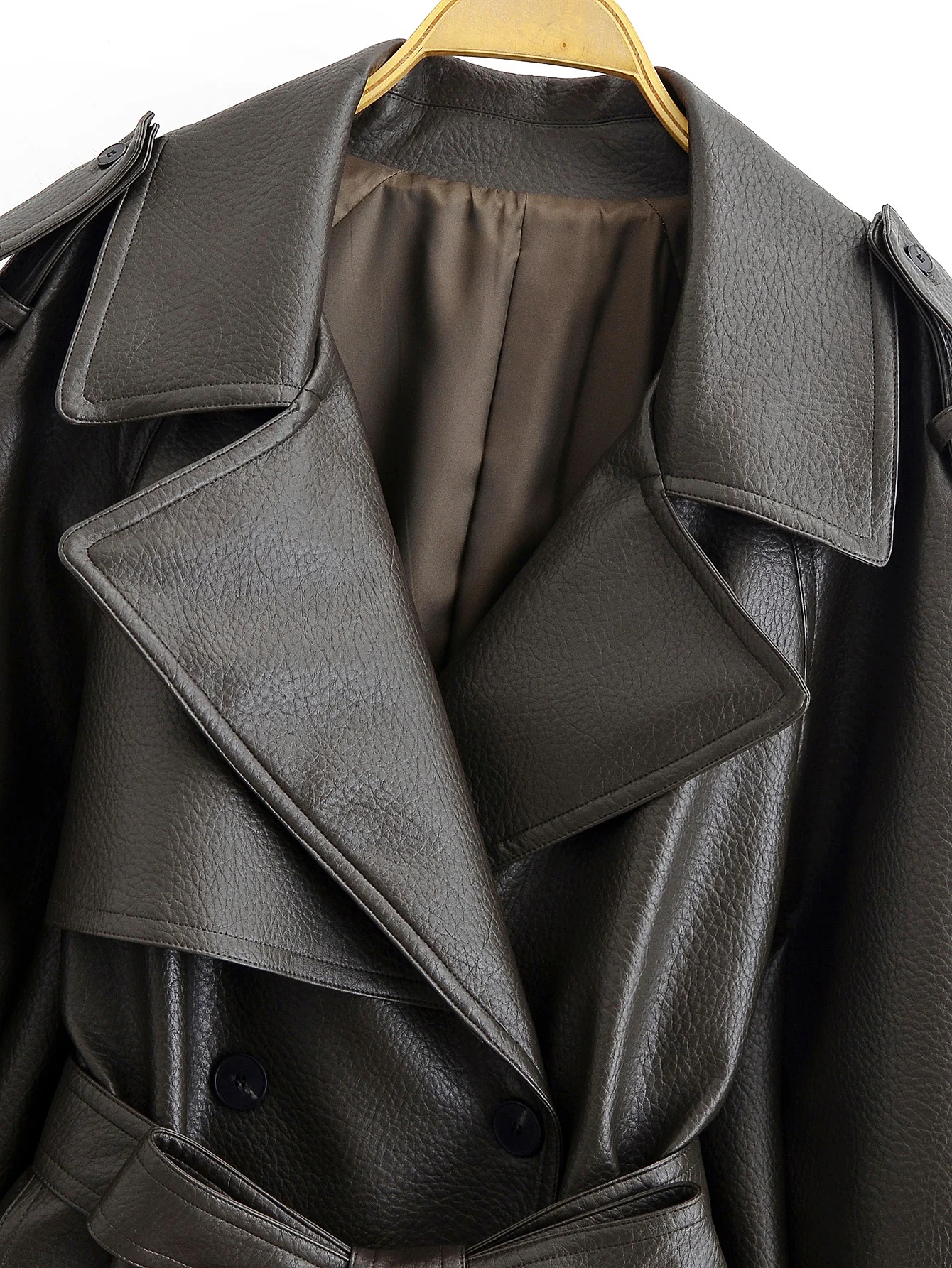 Women With Belt Leather X-long Trench Coat Female Turn-Down Collar Full Sleeve Double-Breasted Long Coat Lady Jacket Overcot