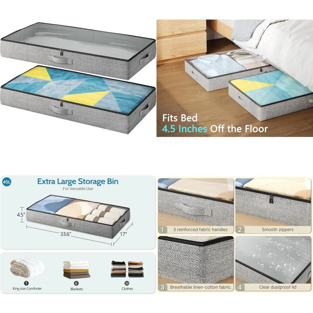 

Компактные низкопрофильные ящики для хранения одежды под кроватью, 2 шт., высота 4,5 мм, прочный органайзер с прочными боковыми стенками