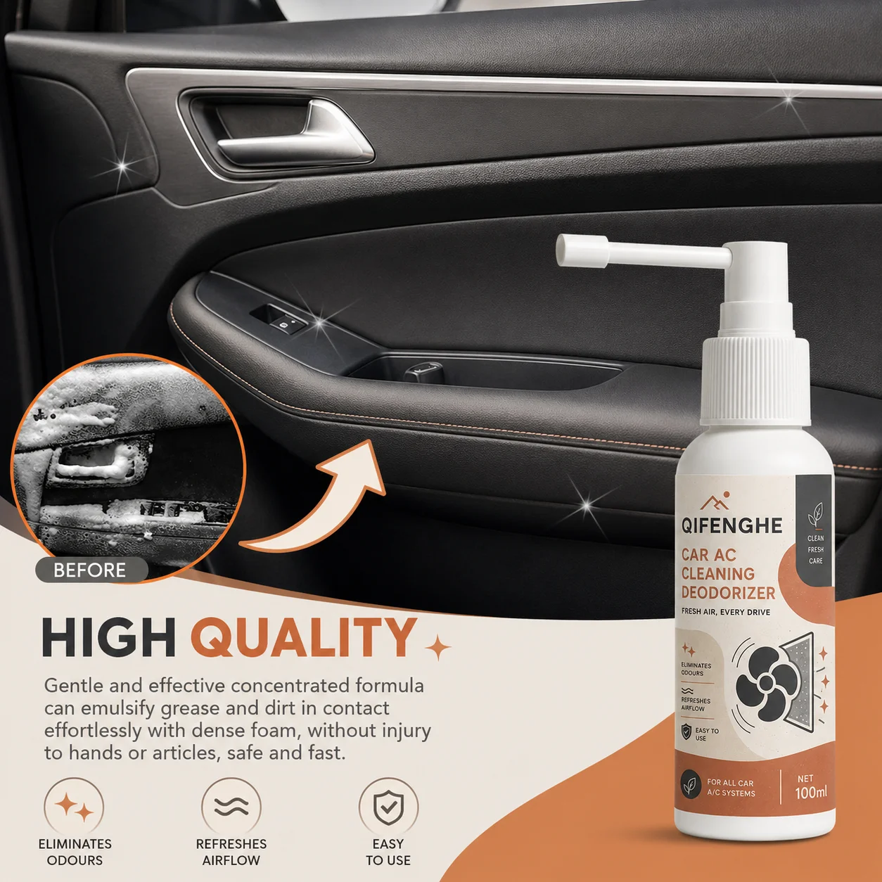 Car air conditioner cleaning spray, remove odor dust mold, summer air conditioner vent foam cleaning deodorant car