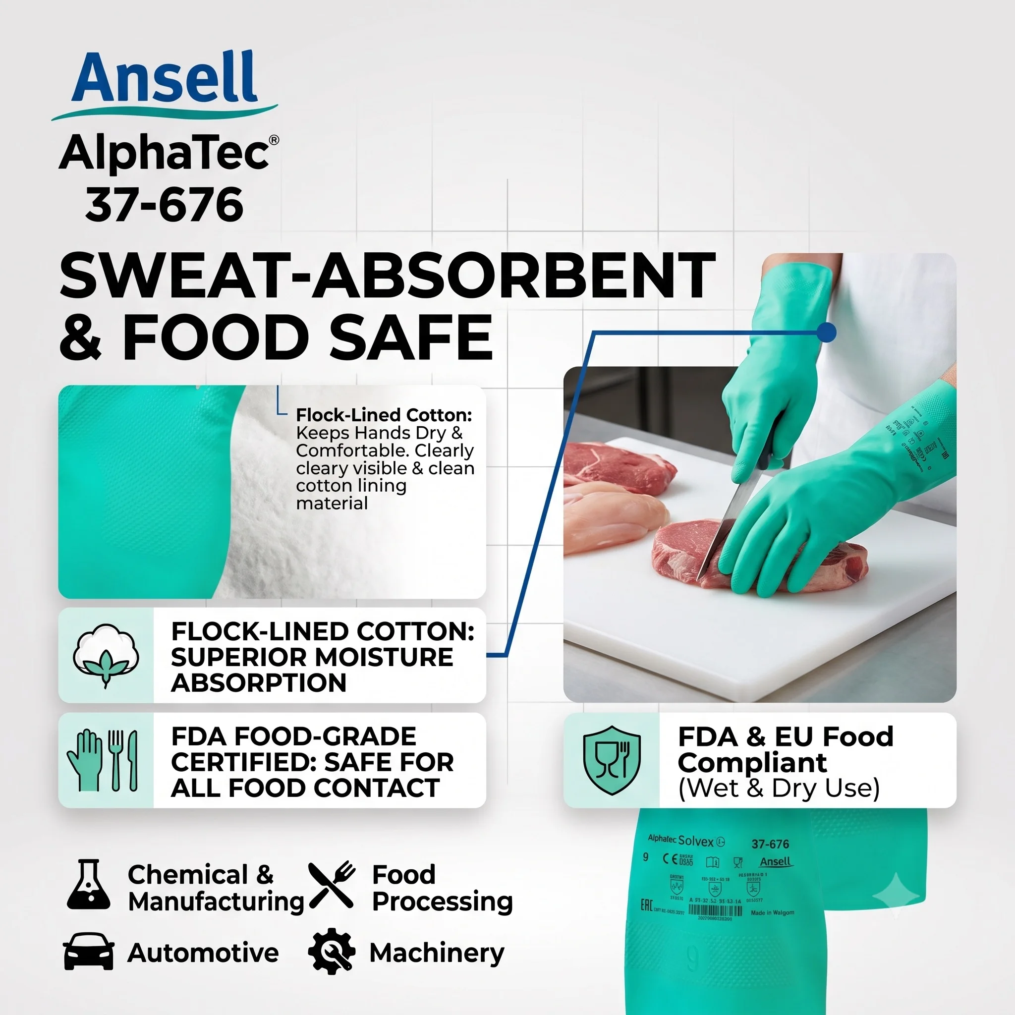 Ansell Slovex 37-676 Nitrile Gloves Heavy Duty Safety Work Green Dark Oil Field Diesel Resistant Waterproof
