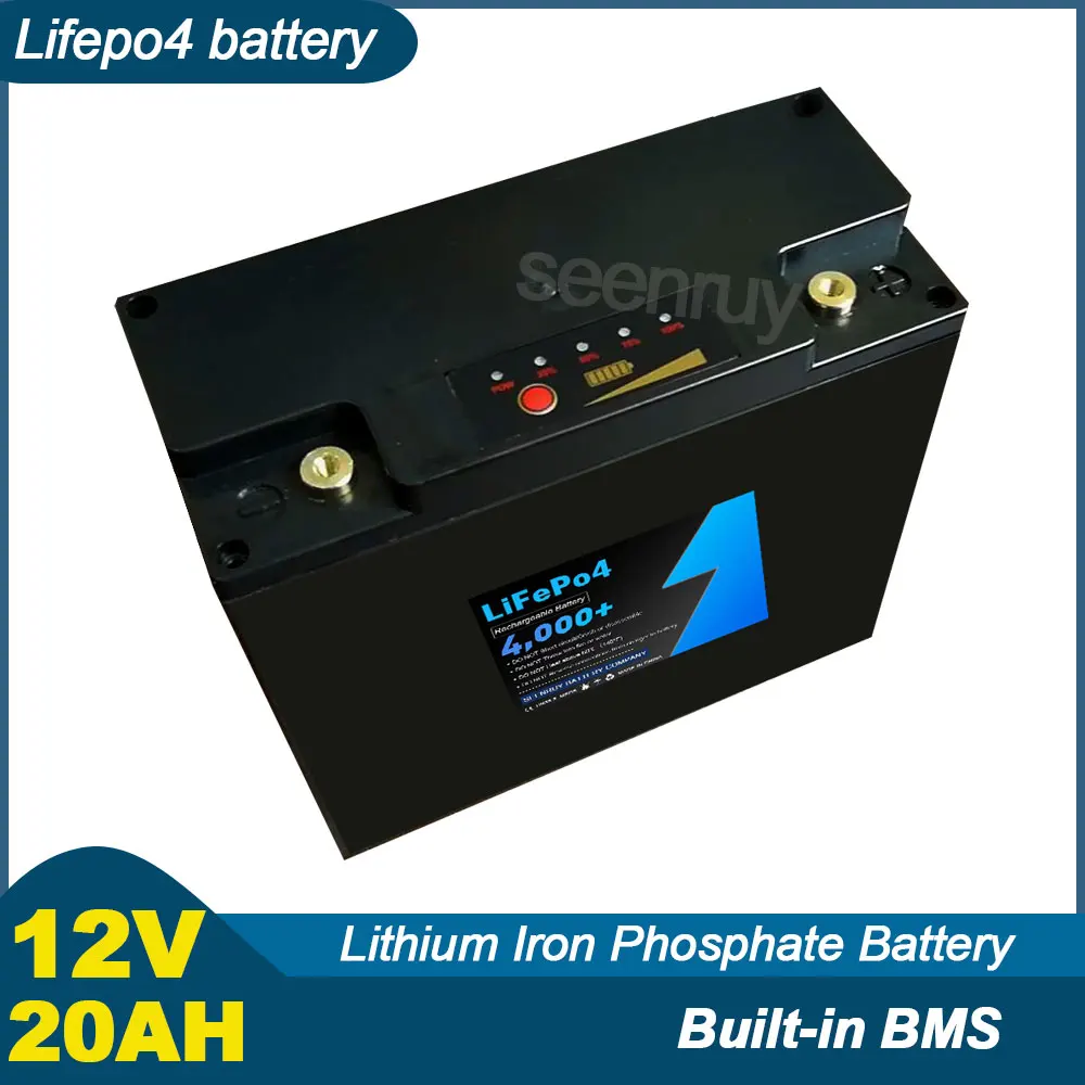 12V 20Ah Lifepo4 With Charger Lithium Iron Phosphate Battery Perfect For Lamp Fire Shutter Door Alarm Kid Scooters Boat Motor