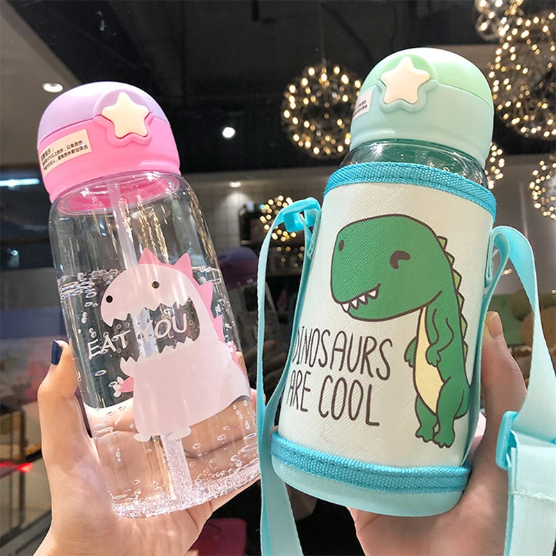 700ml Children's Water Bottle School Kids Cute Dinosaur Cartoon Cup with Lid and Straw Sport Cup Holder Drinkware Free Shipping