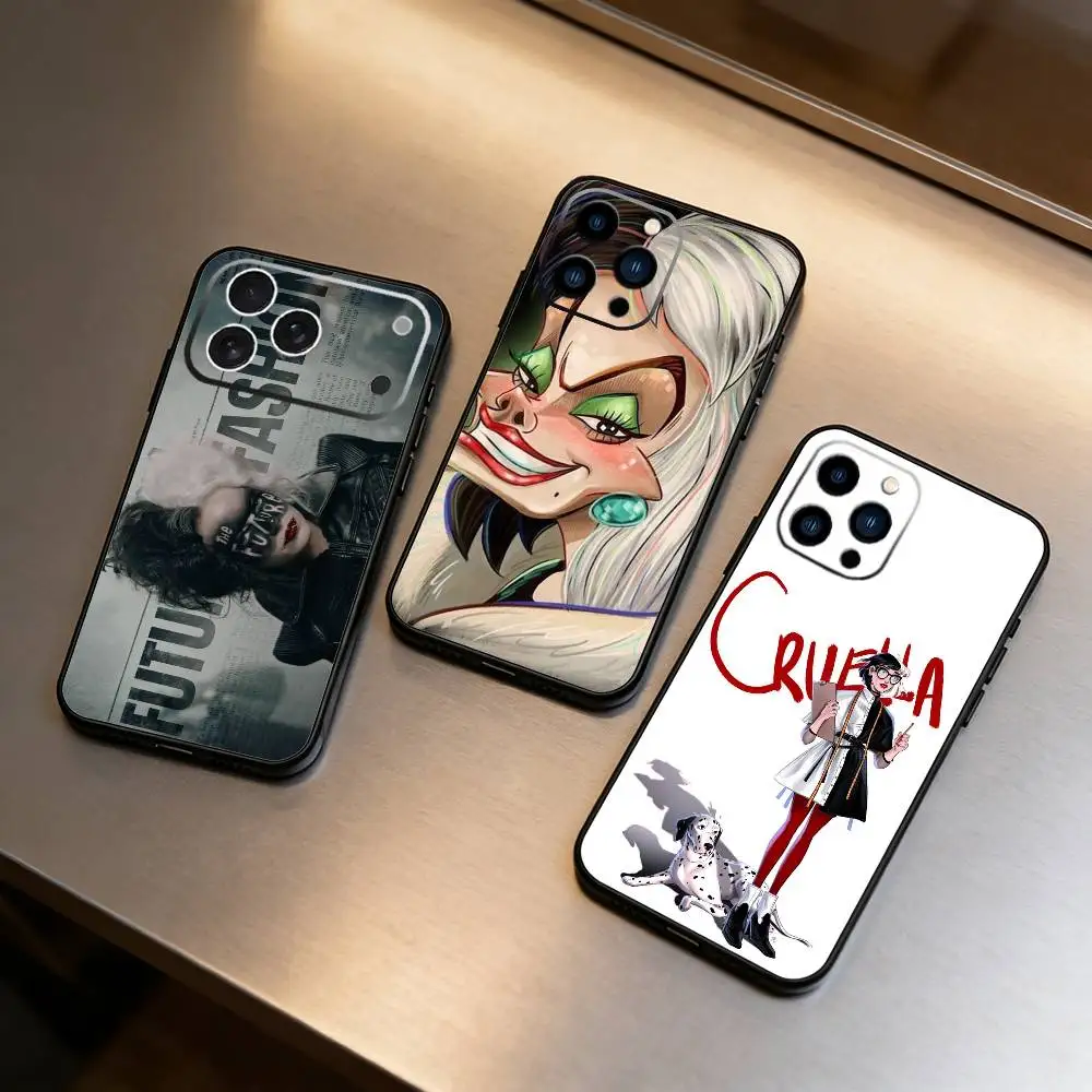 

C-Cruella D-De Vil Phone Case For iPhone 17 16 15 14 13 12 Max Plus Silicone Black Cover
