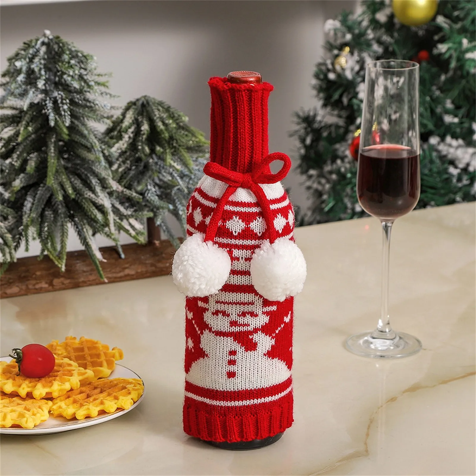 Christmas Wine Bottle Cover Santa Snowman Christmas Tree Wine Bottle Cover Knitted Wine Bottle Cover New Year Navidad Gift L5