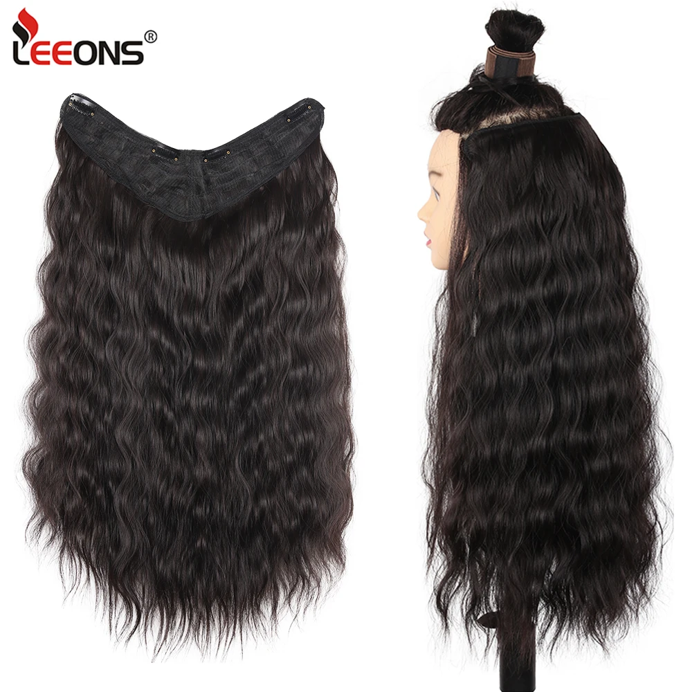 Leeons Long Wavy U-Shaped Clip In Hair Extensions Clip Ins 22 Inch Synthetic Curly Clip In Hair Extensions Invisible Lace Weft