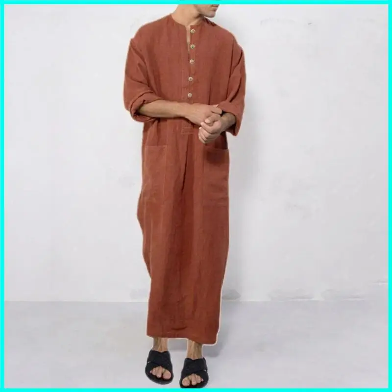 Muzułmańscy mężczyźni Jubba Thobe z kieszeniami Miękka muzułmańska szata z Bliskiego Wschodu Muzułmańska Kaftan