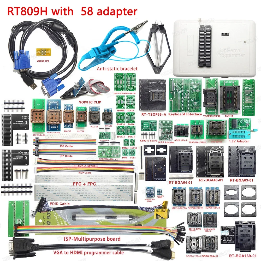 Original RT809H 58 Full Set Adapter EMMC-Nand FLASH Programmer with BGA48 BGA63 BGA64 BGA169 Adapter EMMC Nand Flash TSOP48