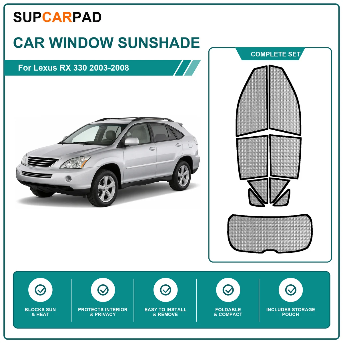 For Lexus RX 330 2003-2008 Full Set Car Window Sunshades UV Block Privacy Heat Insulated Foldable Car Curtain