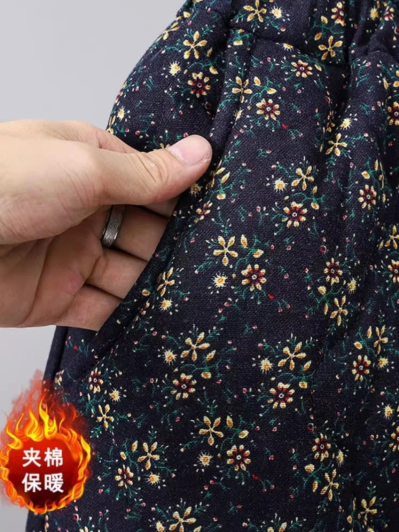 Retro floral acolchoado algodão grosso saia quente roupas femininas de grandes dimensões cintura elástica meados longo estilo a linha saia de inverno w773