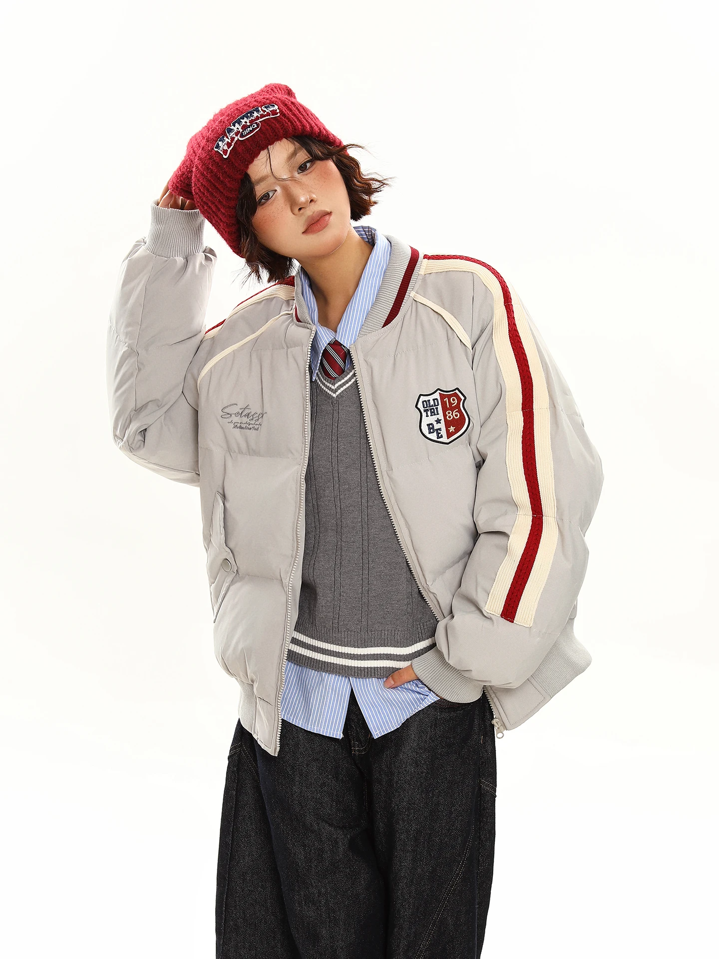 

Утепленная женская зимняя куртка с бейсбольным воротником и вышивкой, в стиле ретро, из хлопка, Mien Nian Old American Retro Bae Jaet