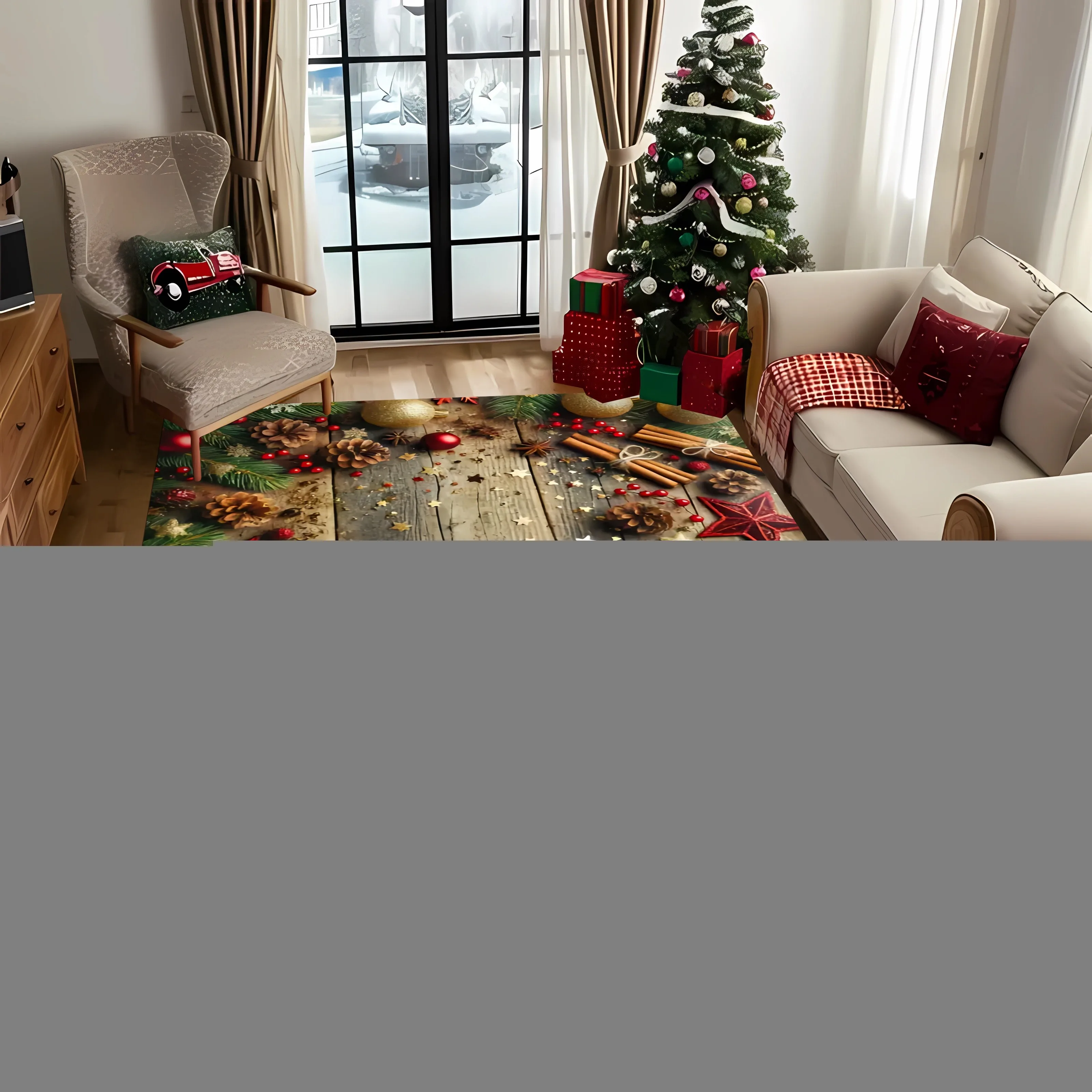 Christmas Decor Wood Grain Area Rug, for Living Room, Bedroom, Entryway Mat, Dining Area, Home Decor, Room Floor Mat