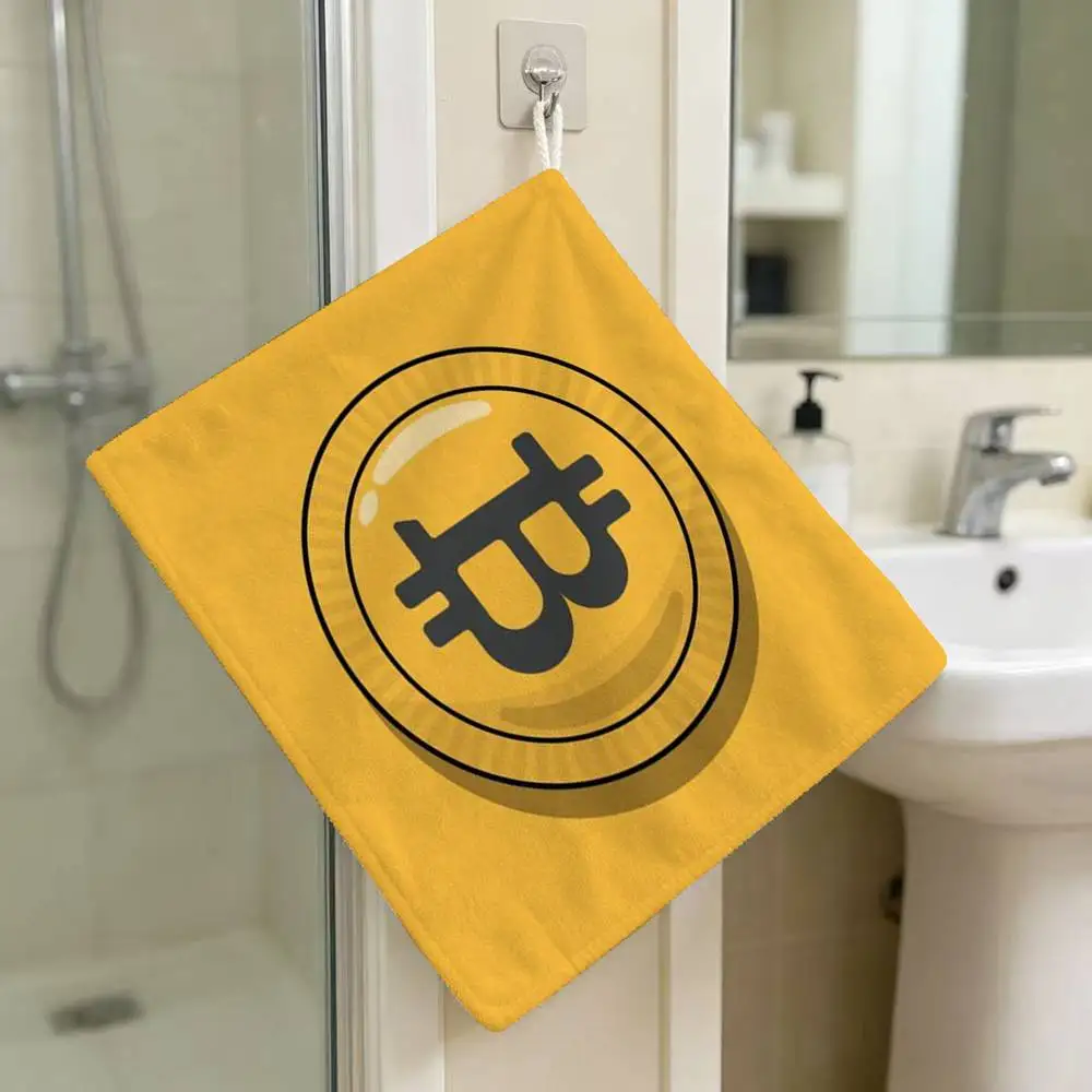 Bitcoin Cryptocurrency Btc Polyester Cotton Daily Towel Hanging Kitchen Hand Wiping Cloth Durable for Whole House Use