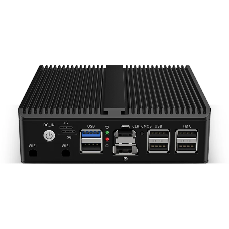 ファンレス4x2.5G LANミニPC Proxmoxホスト Celeron J6412 J6413 HD DP Linux Ubuntu産業用ミニコンピュータ 5G WIFI RS232対応