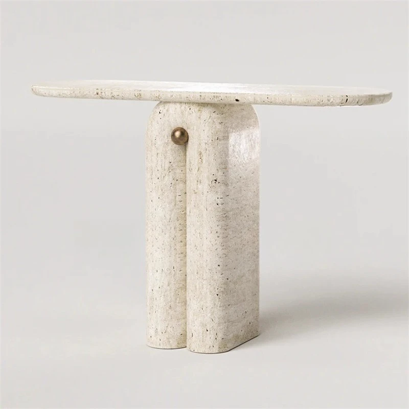 

Wabi Sandy Wind Natural Travertine Entrance Entrance Table Light Luxury Hotel Modern Home Corridor Long Table Against the Wall
