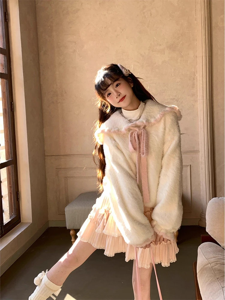 اليابانية Kawaii محبوك سترة المرأة عادية سليم Y2k ملابس طويلة الأكمام رقيقة طويلة الأكمام الحلو البلوز الإناث خمر شيك