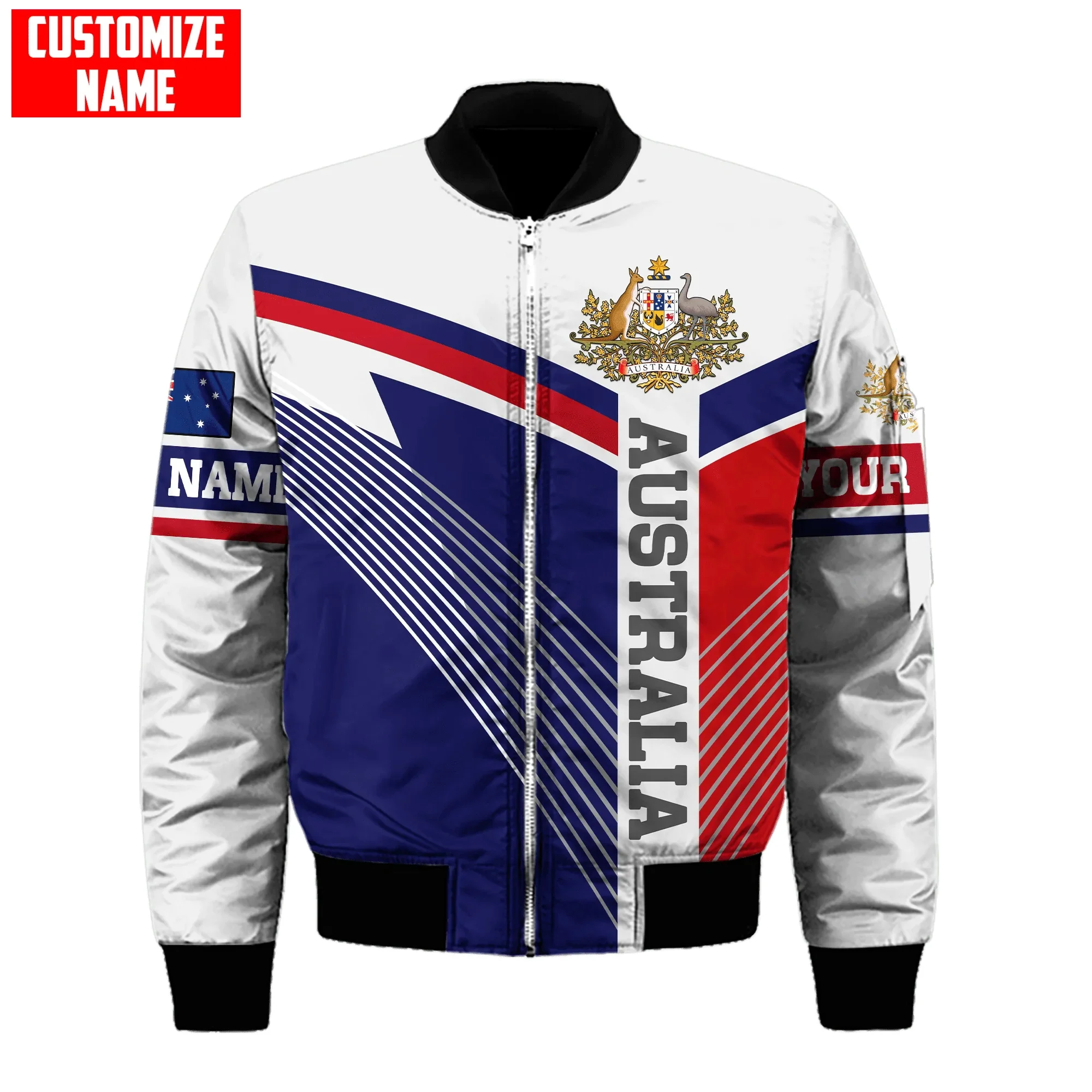 PLstar Cosmos Custom name Australian Flag Coat of Arm 3D Printed Men's Bomber Jackets Winter Unisex Casual Zipper Jacket FXU03