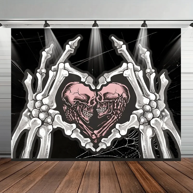 Extra Large Lovers Skull Tapestry for Bedroom, Horror Romance Aesthetic Polyester Wall Hanging, Gothic Style With Stitched Edges
