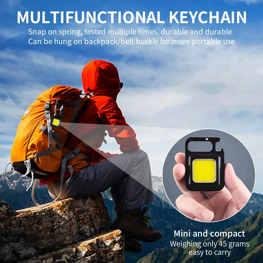 Rechargeable COB Portable Spotlight Keychain Work Lights 500LM Mini LED Flashlight Outdoor Camping Light Fishing Hiking Lantern