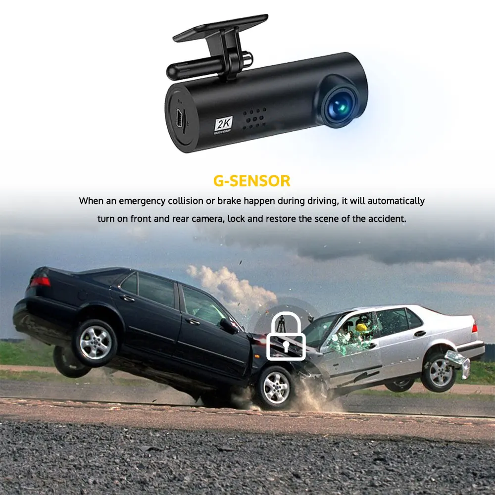 Dashcam per auto nascosta 2K WiFi APP Controllo Dashcam compatta All'interno della cabina Registrazione di sorveglianza Allarme di rilevamento del movimento