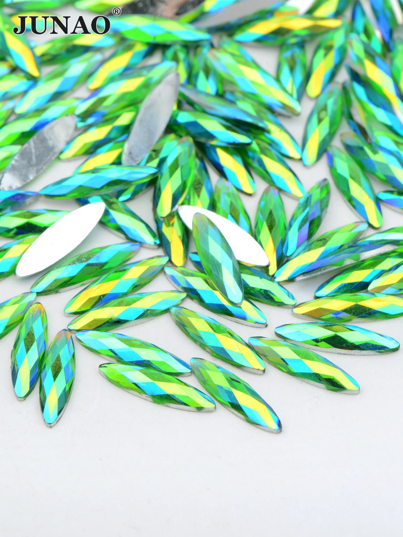 JUNAO 100pcs 4*15mm Pink AB Nail Art Rhinestones Flatback Strass Diamond Horse Eye Resin Crystal Stone Face Nail Decoration