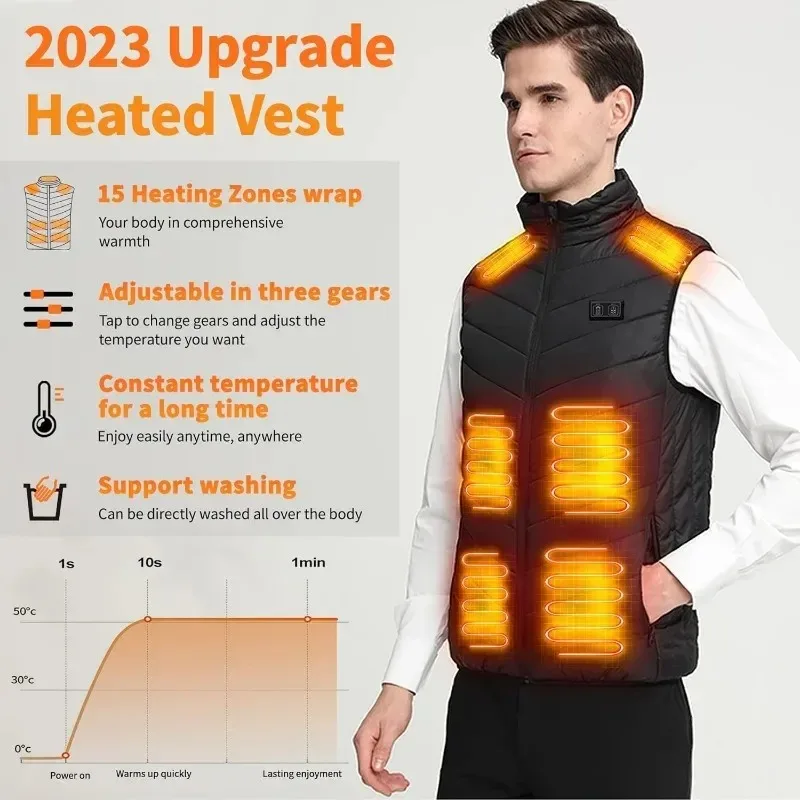 21 Heating Areas Jacket Men's Winter New USB Electric Heating Warm Sleeveless Vest Infrared Heating Clothes Men's Snow Ski Vest