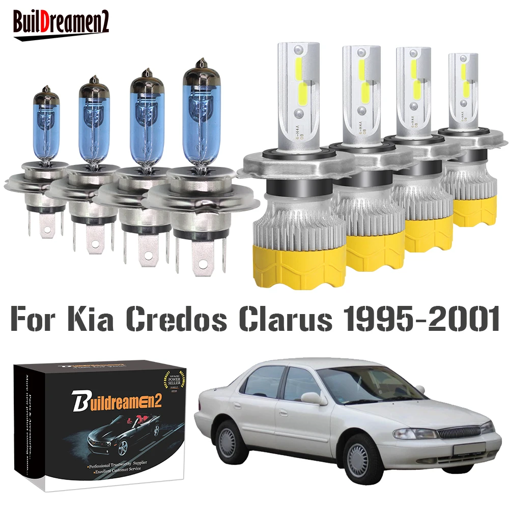 4 Pieces Car Front Headlight Hi/Lo Beam LED Halogen Headlamp Bulb High Low Beam 12V For Kia Credos Clarus 1995-2001