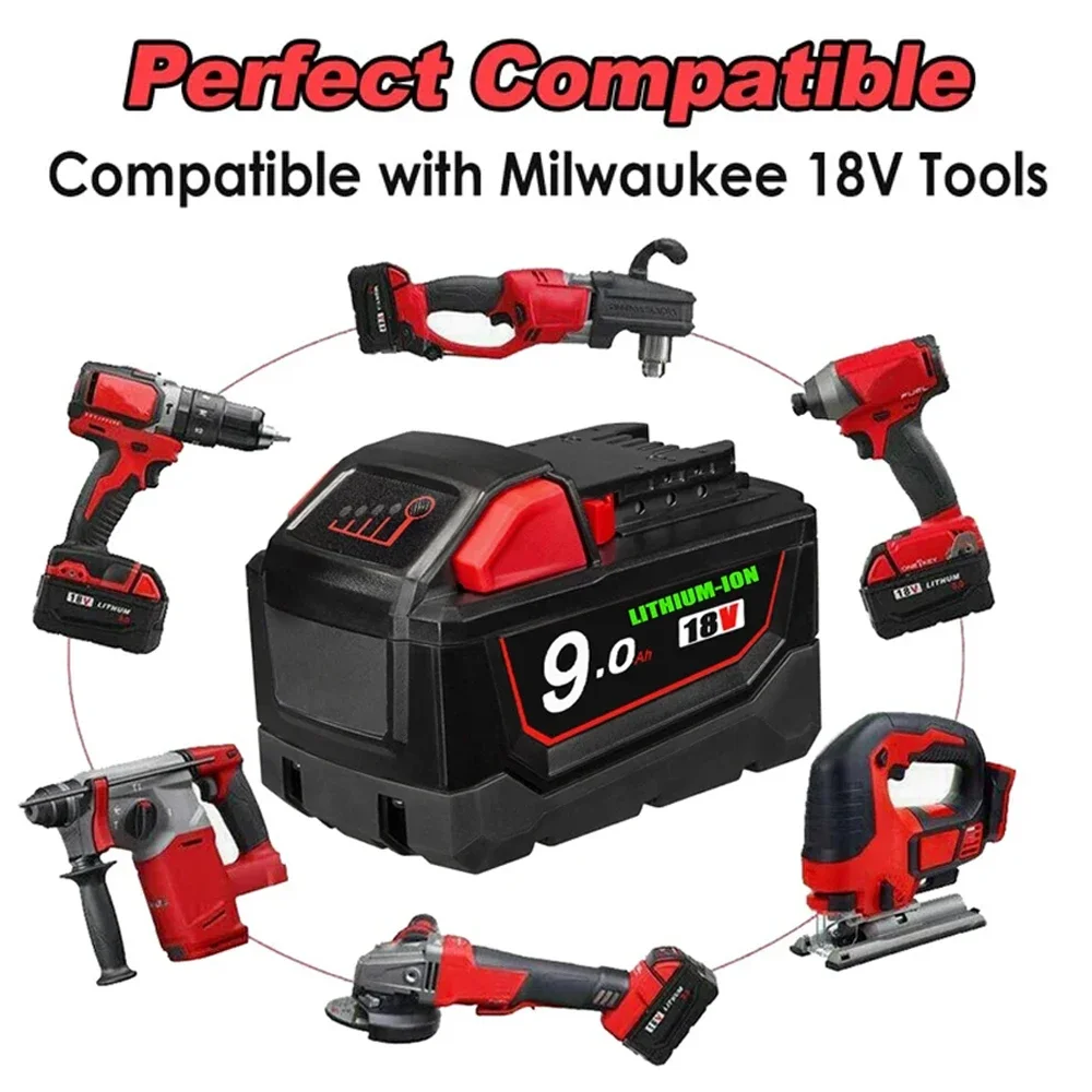 18v para milwaukee m18 bateria m18b6 xc 9.0 ah li-ion 48-11-1860 48-11-1852 ou carregador 48-11-1850 48-11-1840 ferramentas elétricas sem fio