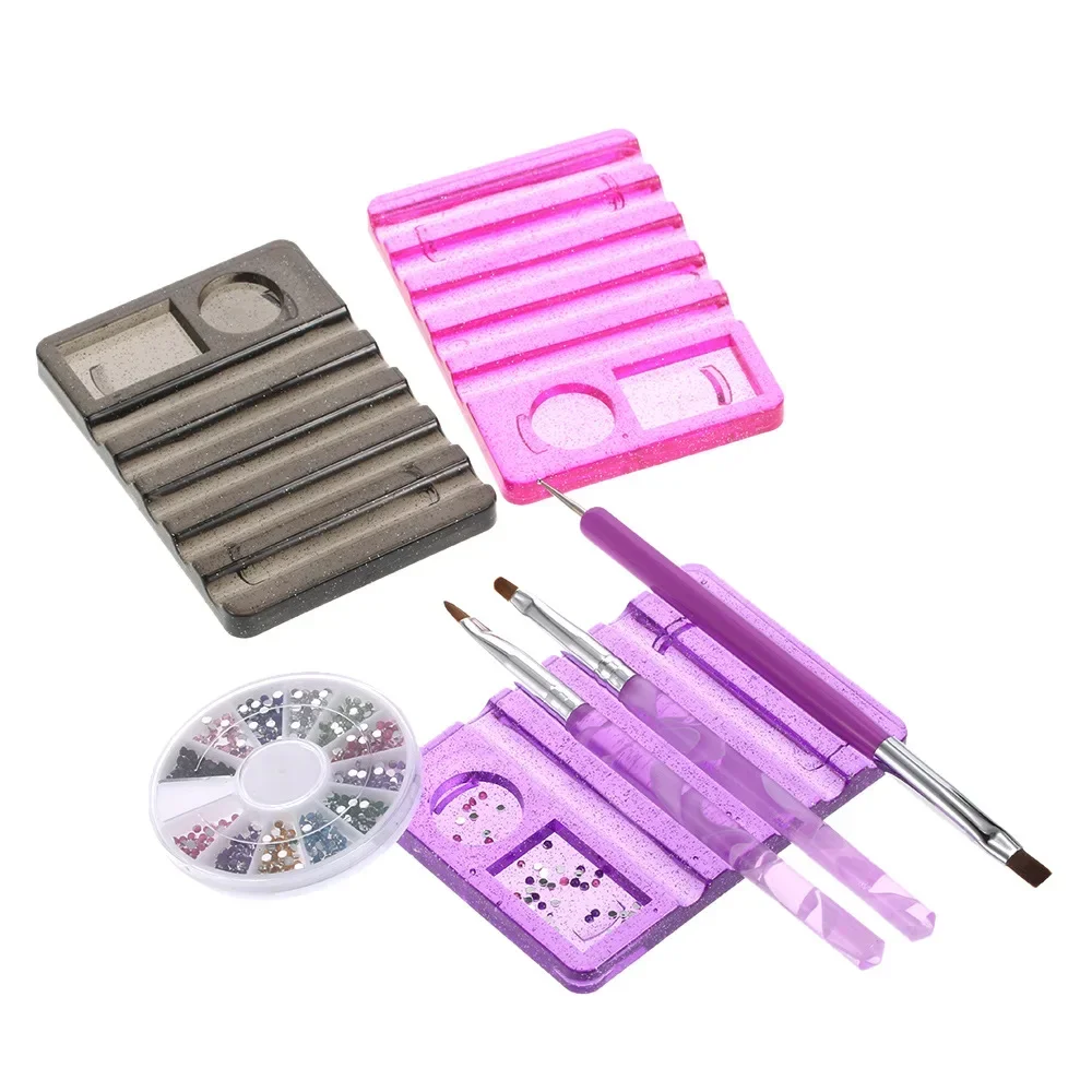 1pcs Acrylic Multi-purpose Nail Art Pen Holder Organize and Display Tool 5-Compartment Brush Stand with Color Palette