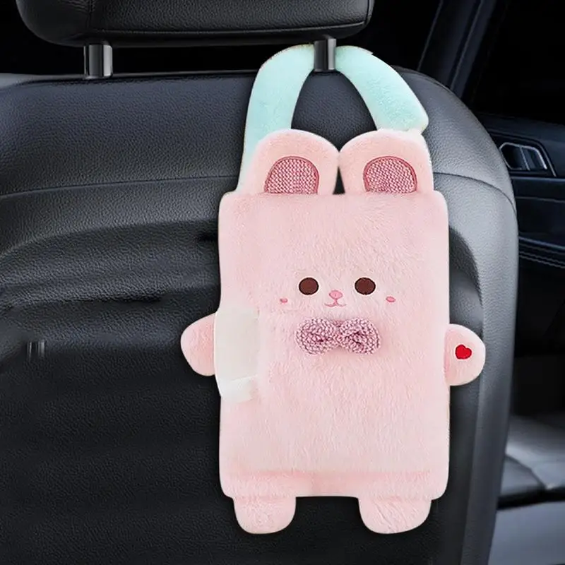 Cute Cartoon Animal Plush Napkin Dispenser Box car Seat Headrest Hanging Paper Tower Holder Organizer Car Interior Accessories