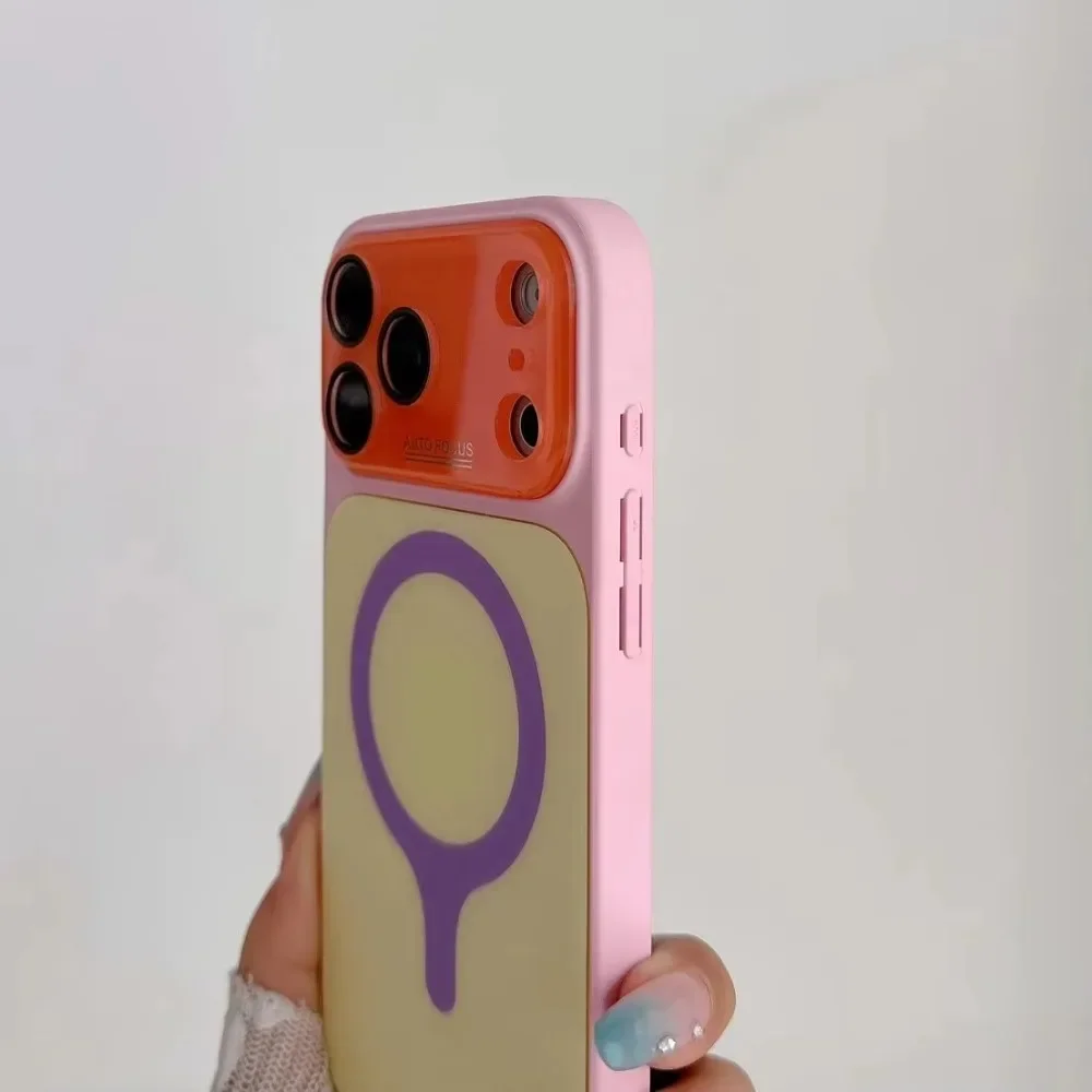 Candy Color Contrast for Magsafe Case for iPhone 18 17 Pro Max 16 15 14 Magnetic Camera Film Protector Large Window Cover