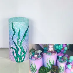 Mermaid Theme Seaweed Print Cylinder Cover for Birthday Parties, Wedding and Baby Shower Decoration Props