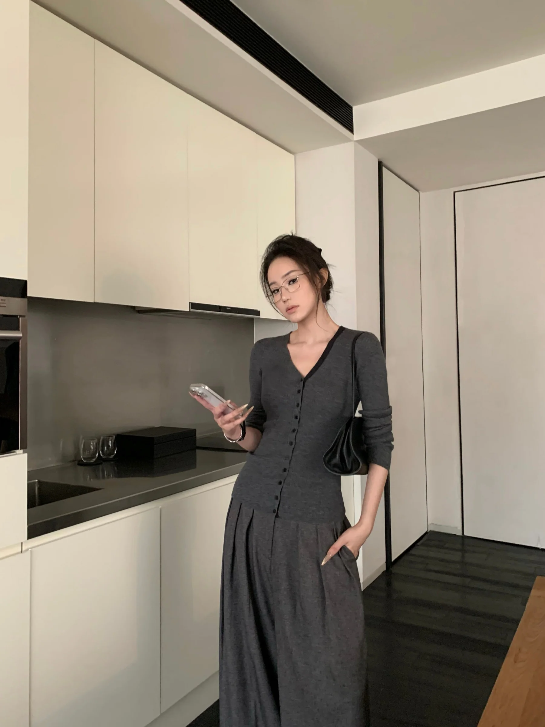 

5werkwen Роскошный повседневный трикотажный топ из смесовой шерсти с V-образным вырезом, облегающий, для ношения под одеждой, приятный для кожи, с длинными рукавами, из полиэстера