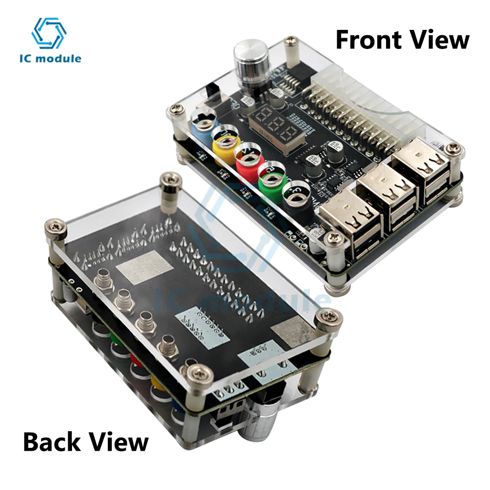 24Pin ATX Power Supply Breakout Board Power Module Adapter Connector Adjustable Voltage Knob 6 Port USB 2.0 Supports QC2.0 QC3.0