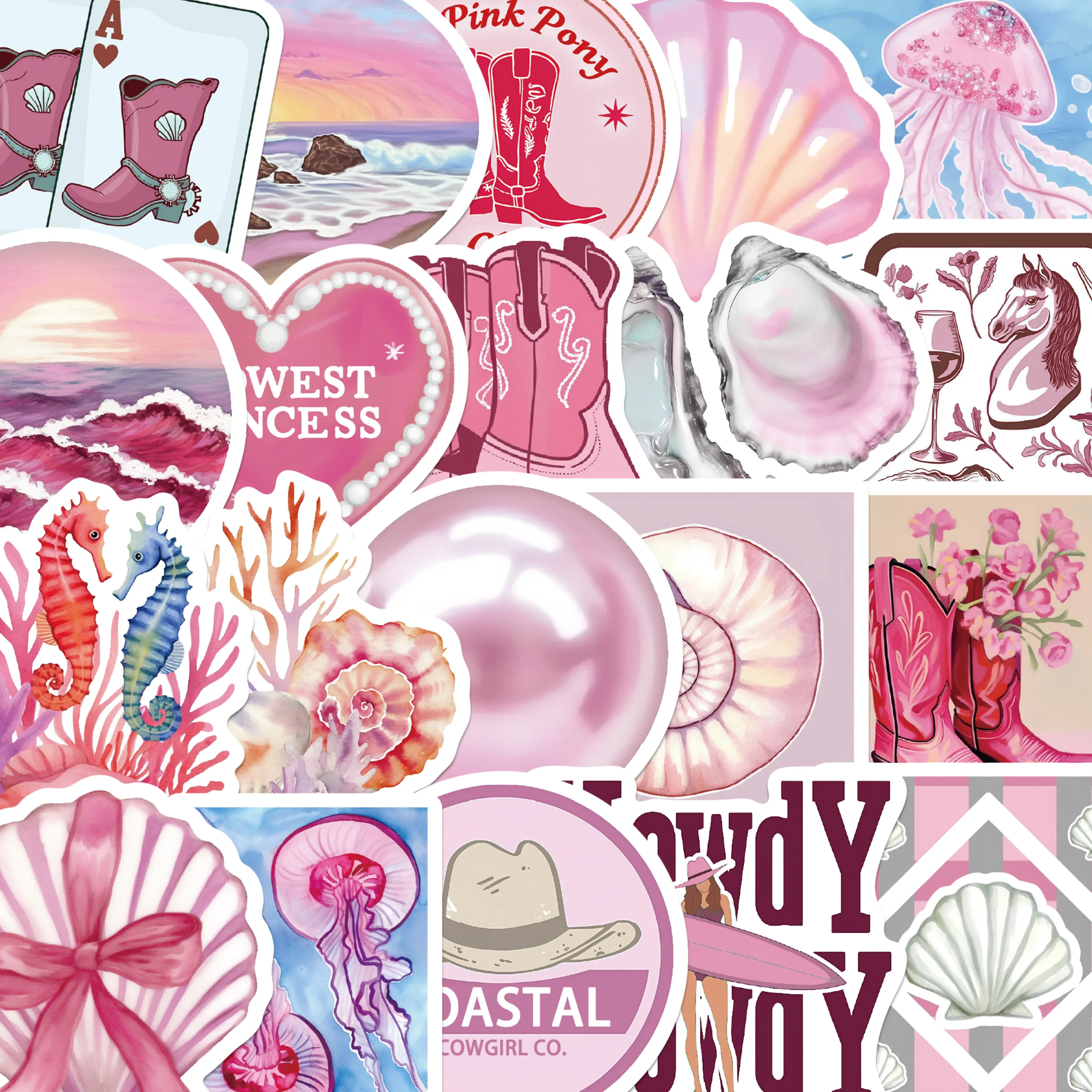 50pcs Pink Ocean Shell Surfing Sticker Fashionable Exquisite Decal For Magazine Handbook iPad Guitar Laptop Stickers Gift Toy