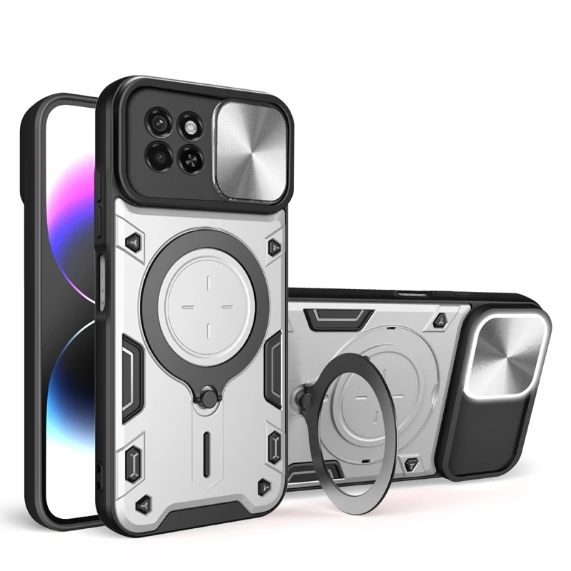 Shockproof Magnetic Phone Case For itel S23 Plus A60 A60S A70 RS4 4G Slide Camera Lens Ring Stand Protect Cover Back Cover