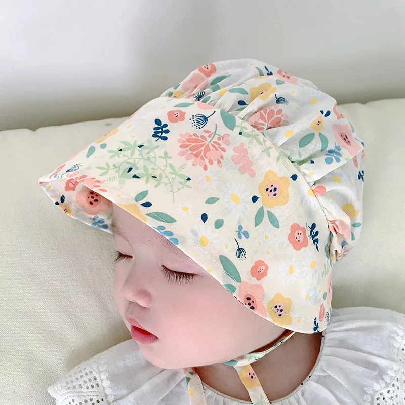 Baby Sunhat New Summer Thin Print Princess Bucket Hats Cute Peaked Cap Baby Girls Outdoor Palace Hat For 3-20M Korean Style